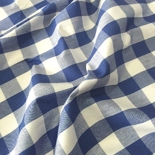 Royal Blue Gingham Check Polycotton Fabric