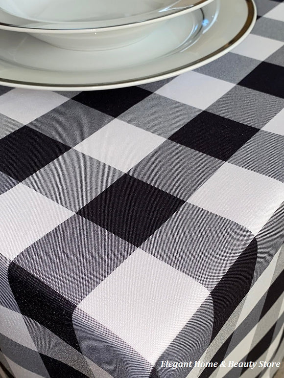 Black Gingham Check Bi-Stretch Polyester Table Cloth