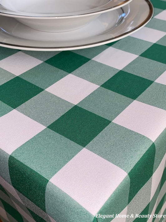 Emerald Green Gingham Check Bi-Stretch Polyester Table Cloth