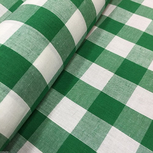 Green Gingham Check Polycotton Fabric