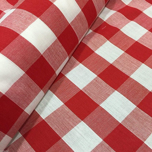 Red Gingham Check Polycotton Fabric