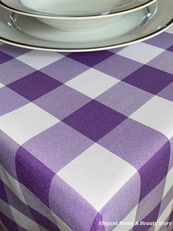 Lilac Gingham Check Bi-Stretch Polyester Table Cloth