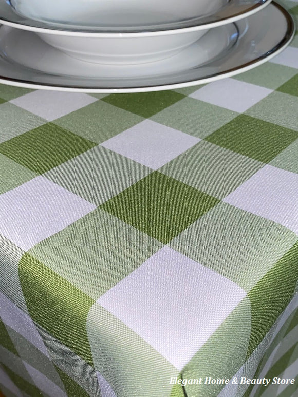 Lime Green Gingham Check Bi-Stretch Polyester Table Cloth