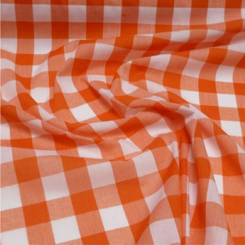 Orange Gingham Check Polycotton Fabric