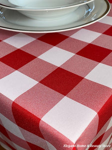 Red Gingham Check Bi-Stretch Polyester Table Cloth