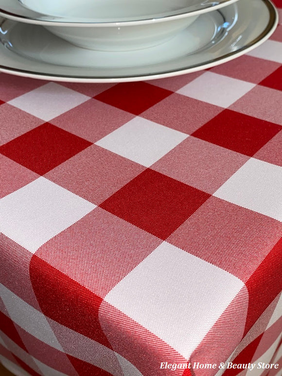 Red Gingham Check Bi-Stretch Polyester Table Cloth