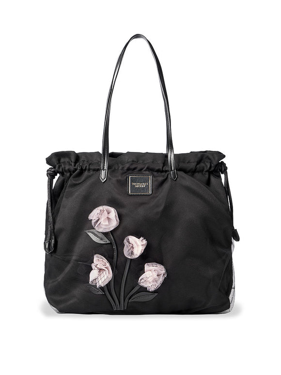 Victoria's Secret New! TEASE Gardenia Tote Bag Black With Flowers